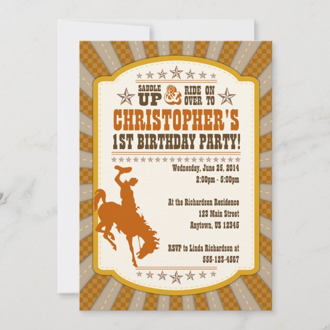 Cowboy 1st Birthday Party Invitation (Front)