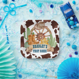 Cowboy 1st rodeo horses farm party personalised paper plate