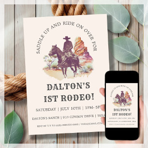 Cowboy 1st Rodeo Party   Birthday Invitation