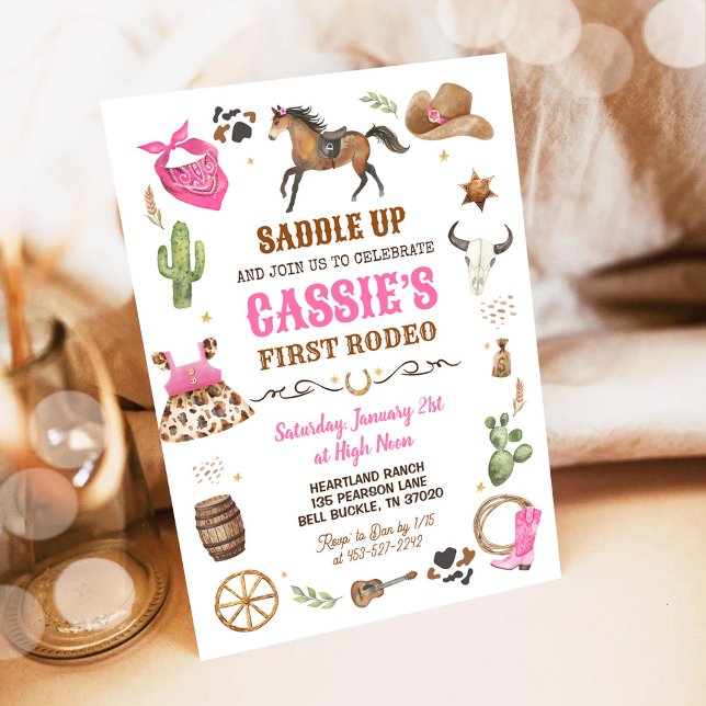 Cowboy 1st Rodeo Pink Wild West Theme Birthday Invitation (Creator Uploaded)