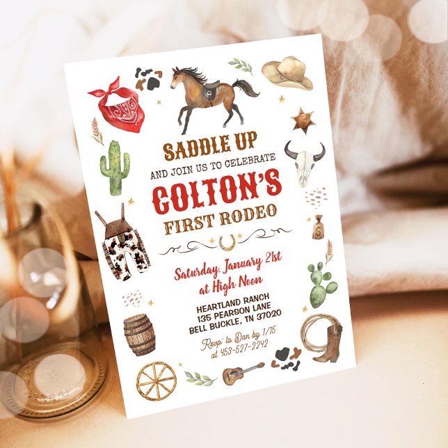 Cowboy 1st Rodeo Red Wild West Theme Birthday Invitation (Creator Uploaded)