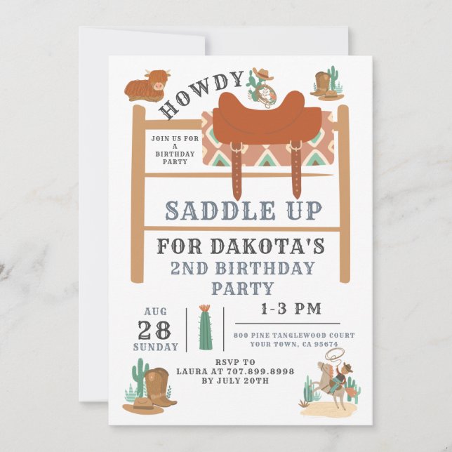 Cowboy 2nd Birthday Boy Invitation (Front)