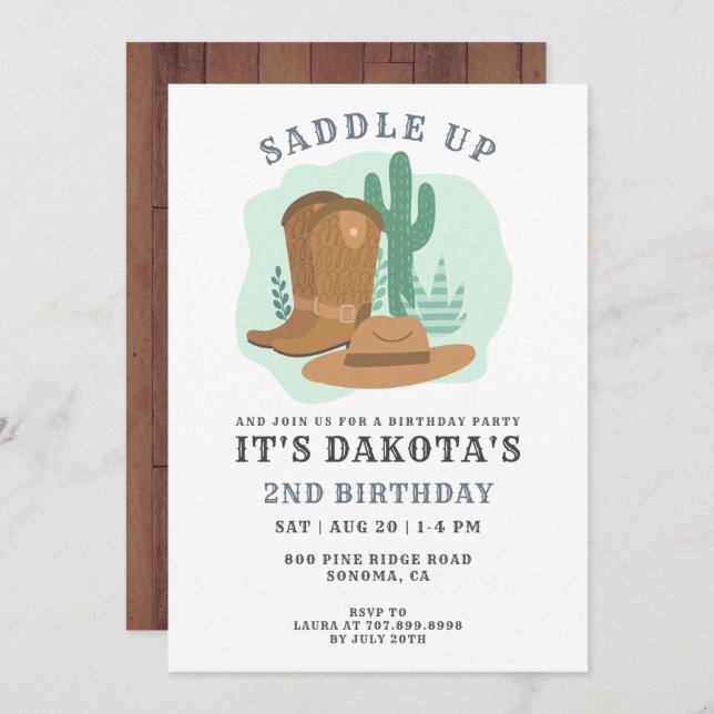 Cowboy 2nd Birthday Party Invitation (Front/Back)