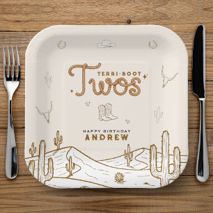 Cowboy 2nd Birthday Party Terri-Boot Twos Western Paper Plate