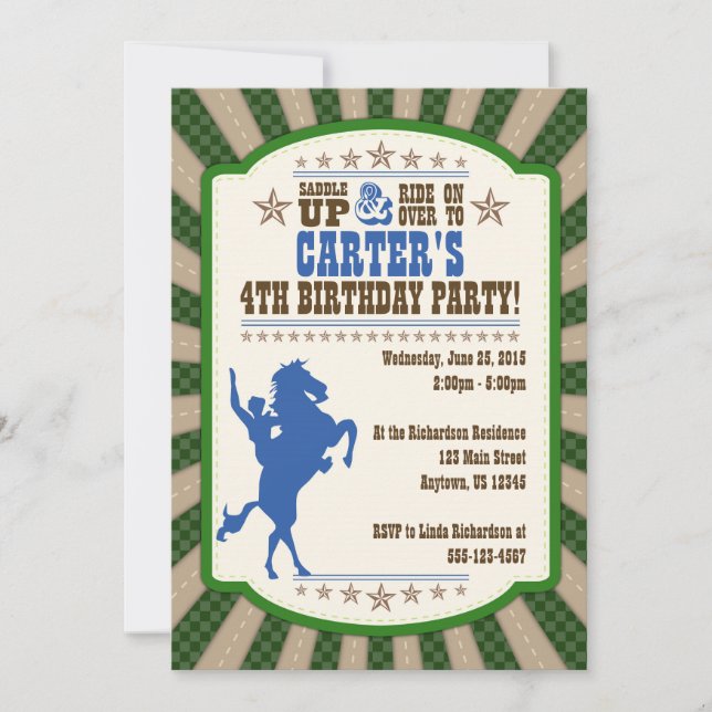 Cowboy 4th Birthday Party Invitation (Front)