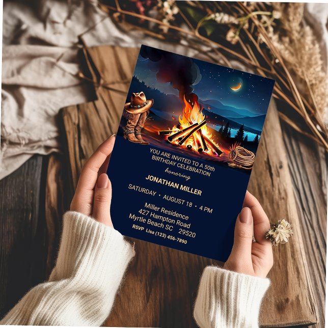 Cowboy 50th Birthday Bonfire Party     Invitation (Creator Uploaded)