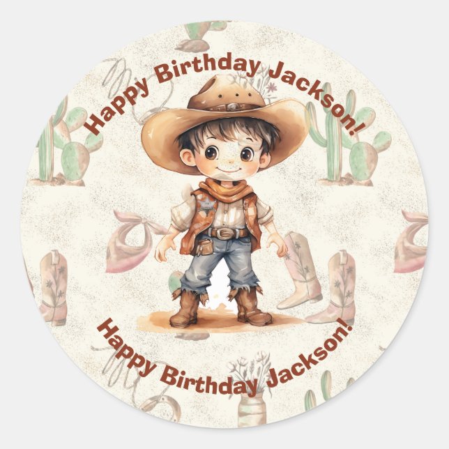 Cowboy 5th Birthday Bash  Classic Round Sticker (Front)