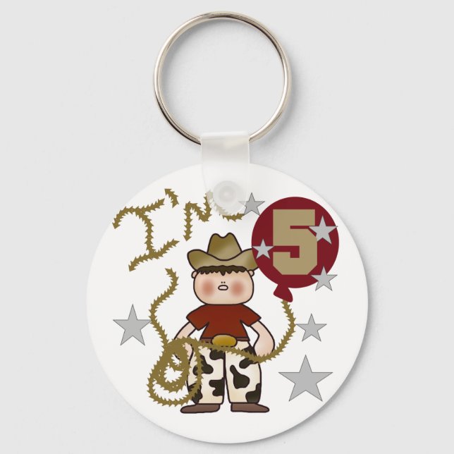 Cowboy 5th Birthday T-shirts and Gifts Key Ring (Front)