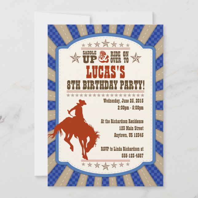 Cowboy 8th Birthday Party Invitation (Front)