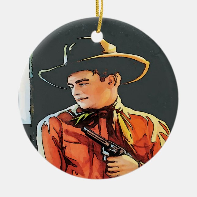 Cowboy, add, edit text ceramic tree decoration (Front)