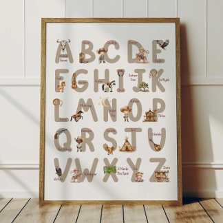 Cowboy Alphabet ABC Poster Kids Room Decor
