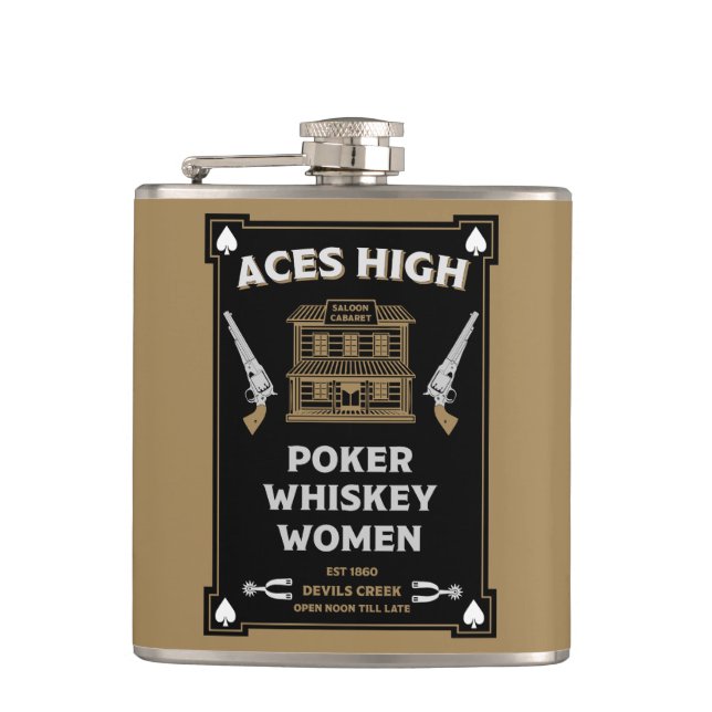 Cowboy American Frontier Saloon Hip Flask (Front)