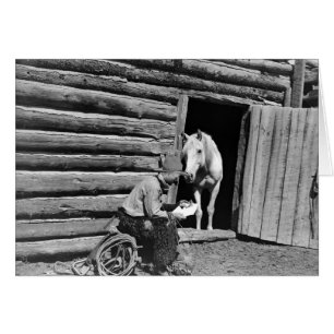 Cowboy and a horse looking at a letter