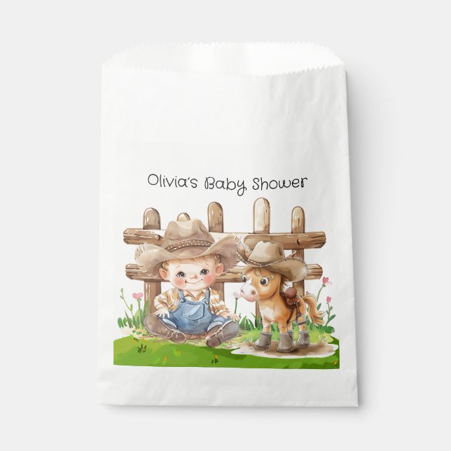 Cowboy and a Pony Horse Boy Baby Shower Favour Bags (Front)