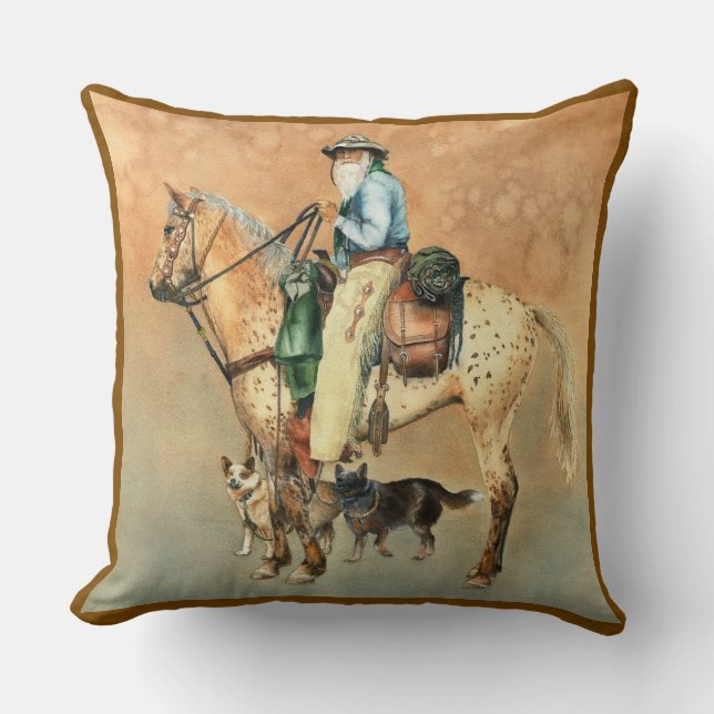 Cowboy and Appaloosa Horse with Dogies Cushion (Front)