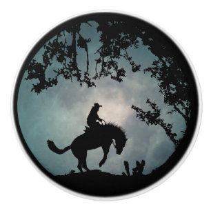 Cowboy and Bucking Horse Full Moon Decor Pulls
