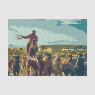 Cowboy and Cattle Decoupage Tissue Paper