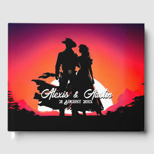 Cowboy and Cowgirl at Sundown Wedding Guest Book