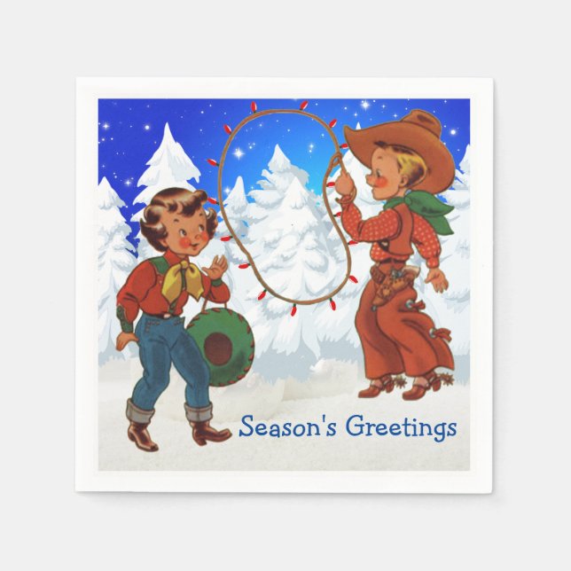 Cowboy And Cowgirl Kids Winter Party Napkins (Front)