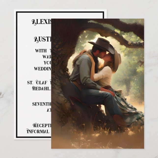 Cowboy and Cowgirl Kissing Wedding Invitation (Front/Back)