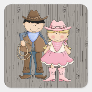Cowboy and Cowgirl Square Sticker