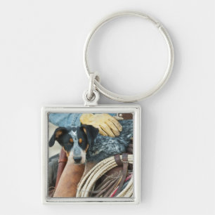 Cowboy and dog on horse key ring
