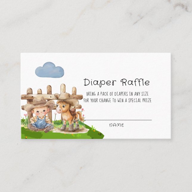 Cowboy and His Pony Horse Boy Diaper Raffle Business Card (Front)