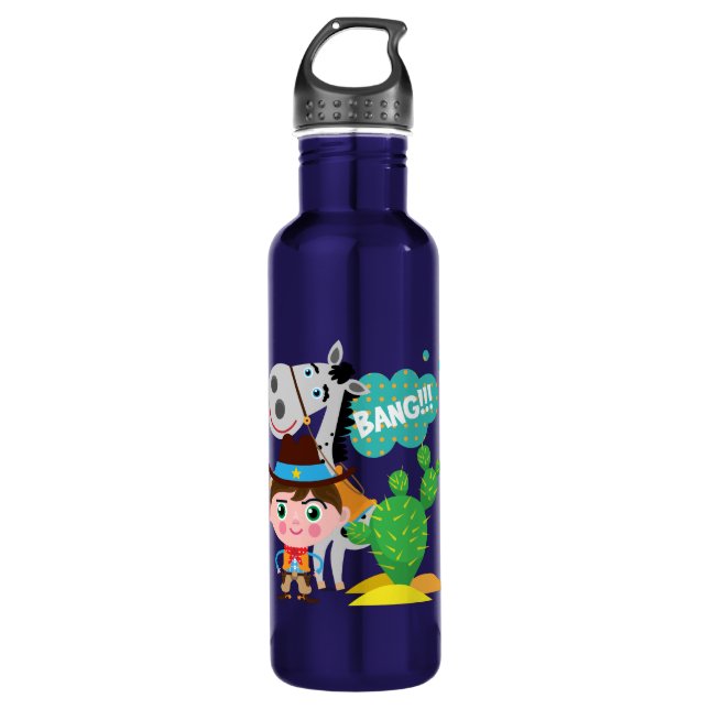 Cowboy and Horse 710 Ml Water Bottle (Front)