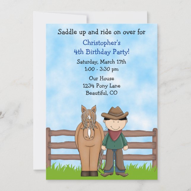Cowboy and Horse Birthday Invitation (Front)