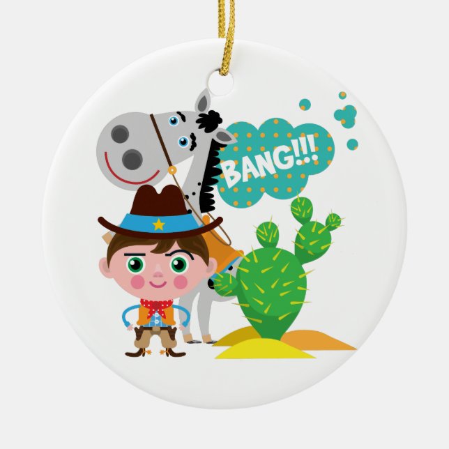 Cowboy and Horse Ceramic Tree Decoration (Front)
