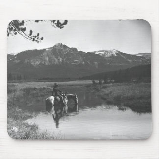 Cowboy and horse in a pond mouse pad