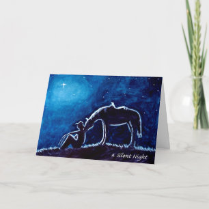 Cowboy and Horse in Moonlight Silent Night  Card