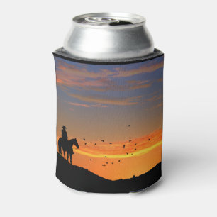Cowboy and Horse in Sunset Can Cooler Cosy Cup