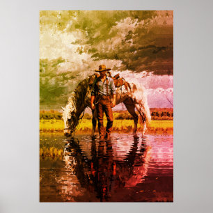 Cowboy and Horse Reflection Wall Art – Western