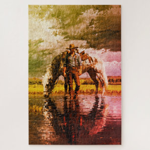 Cowboy and Horse Reflection Wall Art – Western Jigsaw Puzzle