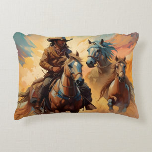 Cowboy and horses collage decorative cushion