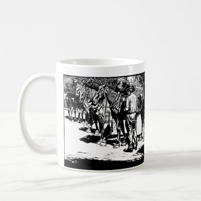 Cowboy and Horses Country Western Rodeo Art Coffee Mug (Left)