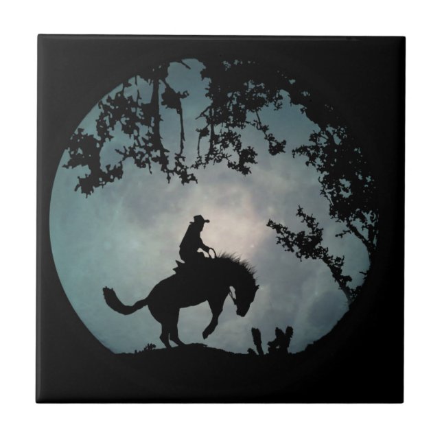 Cowboy and Moon Art Tile (Front)