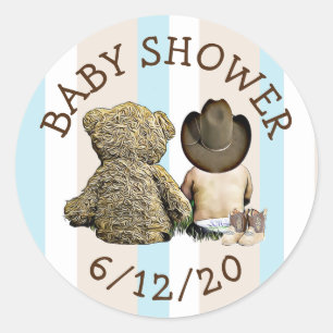Cowboy and Teddy Bear  Baby Shower Stickers