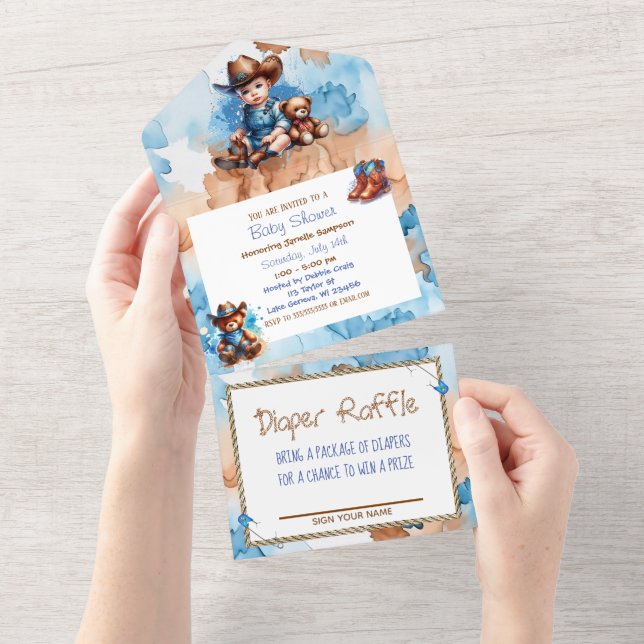 Cowboy and Teddy Bear Boy's Baby Shower All In One Invitation (Tearaway)