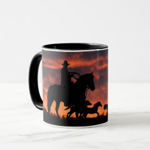 Cowboy and Wild Herd of Horses Round Up Mug