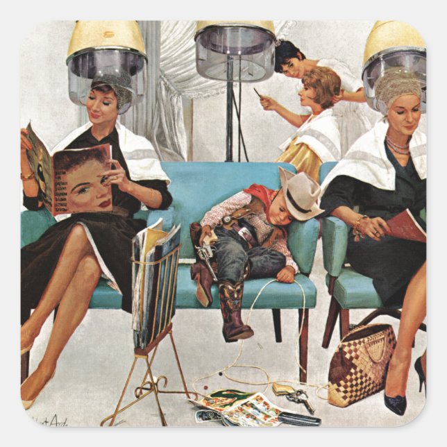 Cowboy Asleep in Beauty Salon Square Sticker (Front)