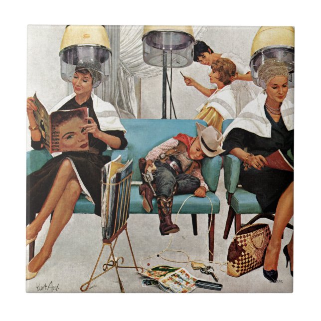 Cowboy Asleep in Beauty Salon Tile (Front)