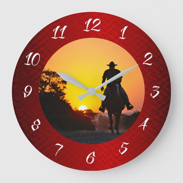 COWBOY AT SUNSET LARGE CLOCK (Front)