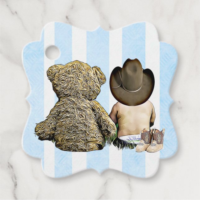 Cowboy Baby and Teddy Bear Gift Tag (Front)