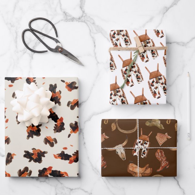 Cowboy Baby Shower Birthday Wrapping Paper Sheet (Front)