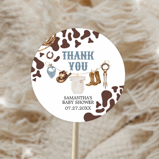 Cowboy Baby Shower  Classic Round Sticker (Cowboy Baby Shower Sticker)