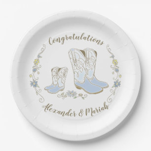 Cowboy Baby Shower Country Western Blue Boy Paper Plate
