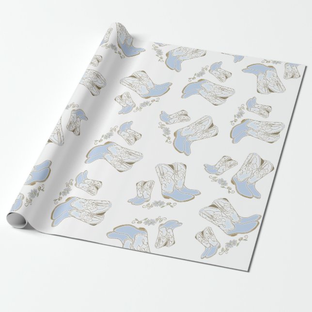 Cowboy Baby Shower Country Western Blue Boy Wrapping Paper (Unrolled)