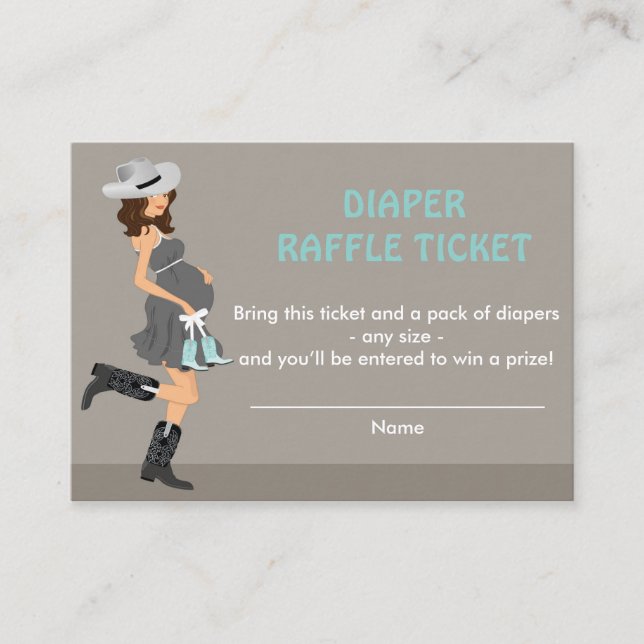 Cowboy Baby Shower Diaper Raffle Ticket - Brunette Enclosure Card (Front)